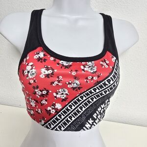 Victoria's Secret PINK Ultimate Sports Bra Black Red White Floral Size Small